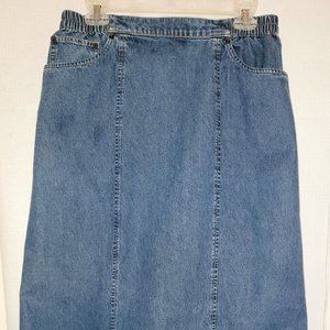 Denim Jean Skirt by Cathy Daniels Misses L Mid Length 100% Cotton Flat Front